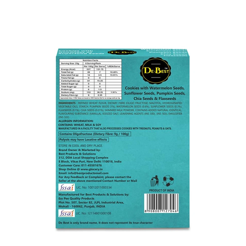 De Best Sugar Free SuperFood Seeds Cookies 200g - 100% Suger Free
