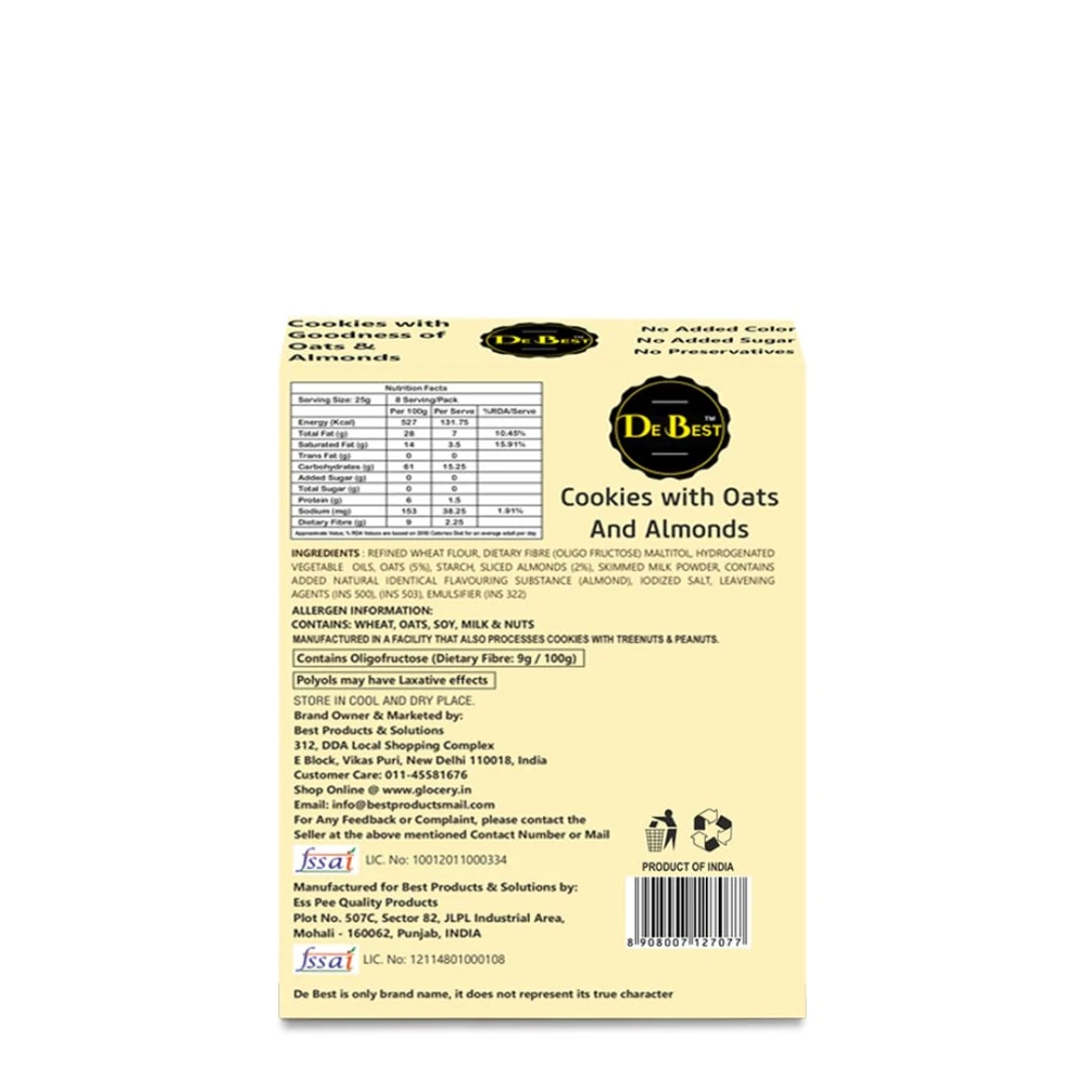 Sugar Free Oats & Almonds Cookies 200g