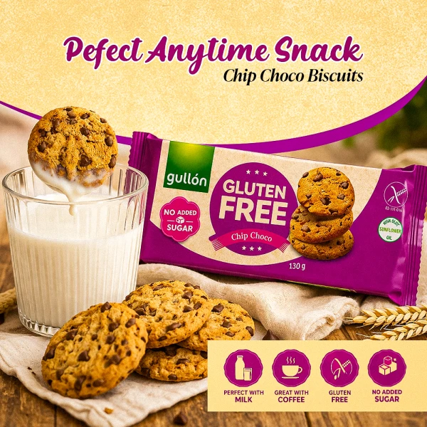 Gullon Gluten Free-No Sugar Added Choco Biscuits 130g