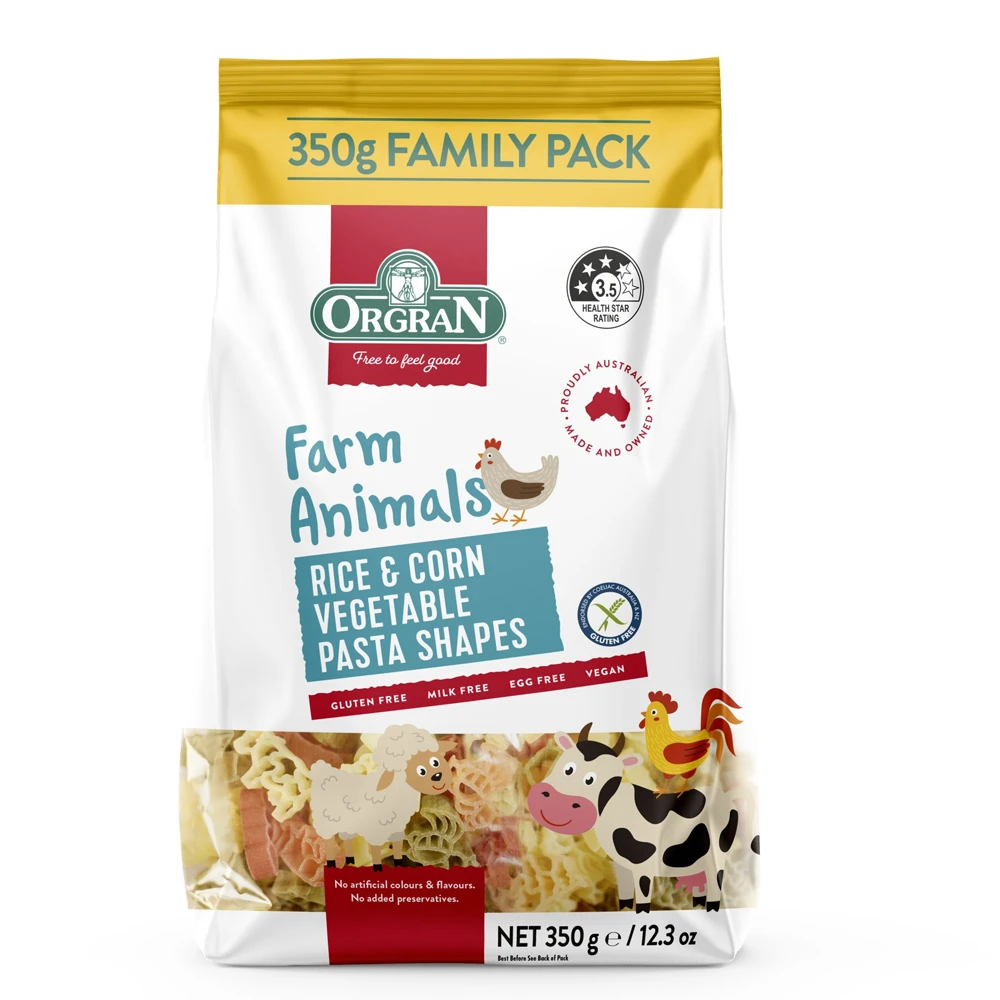 Orgran Rice & Corn Veg Pasta Animal Shape 350g