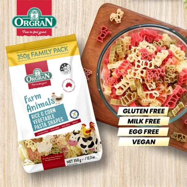Orgran Rice & Corn Veg Pasta Animal Shape 350g