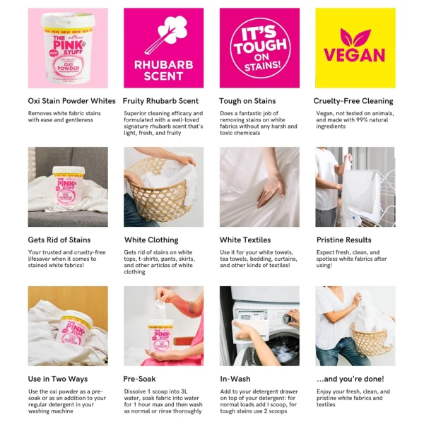 Pink Stuff Stain Remover Powder Whites 1Kg