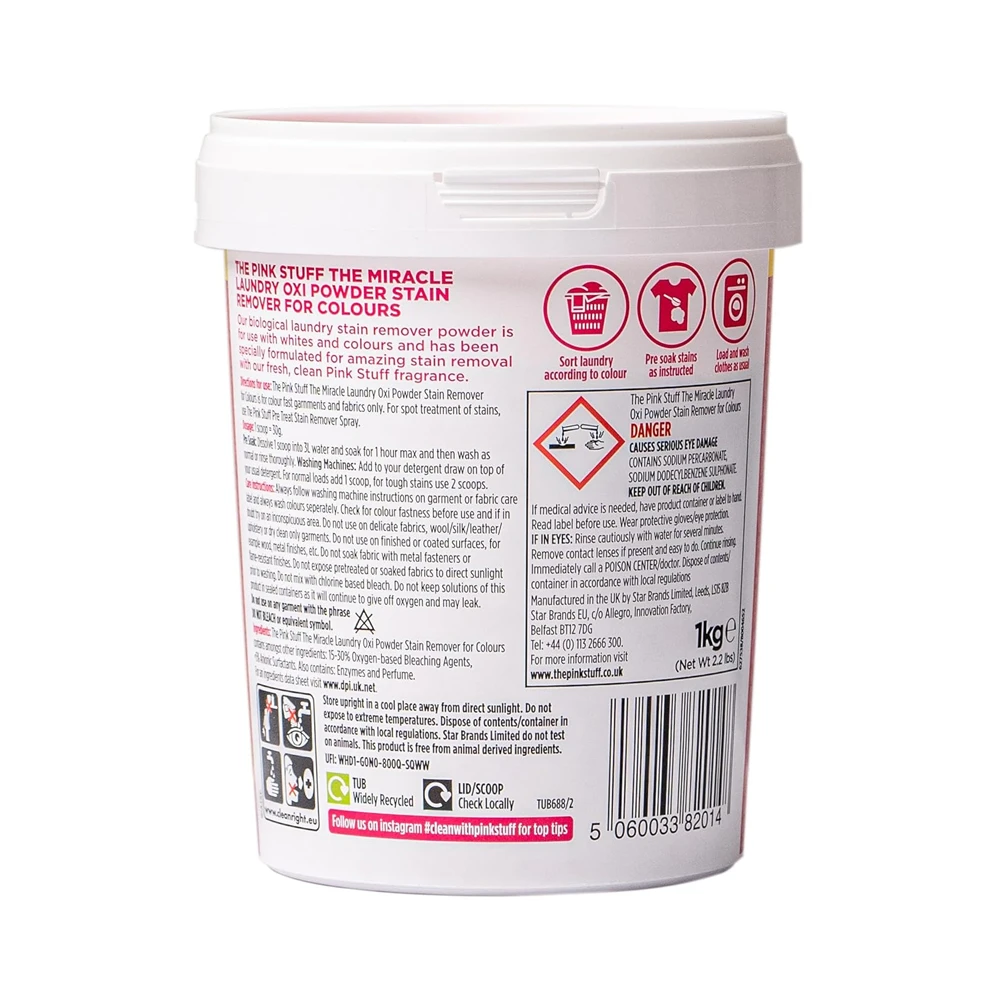 Pink Stuff Stain Remover Powder Colours 1Kg