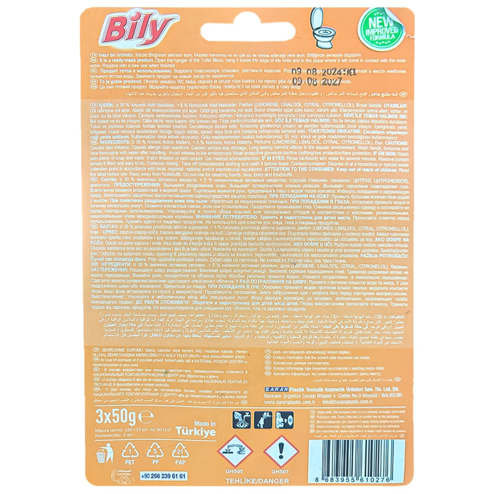 Bily WC Cleaner Blue Water 3X50g Lemon