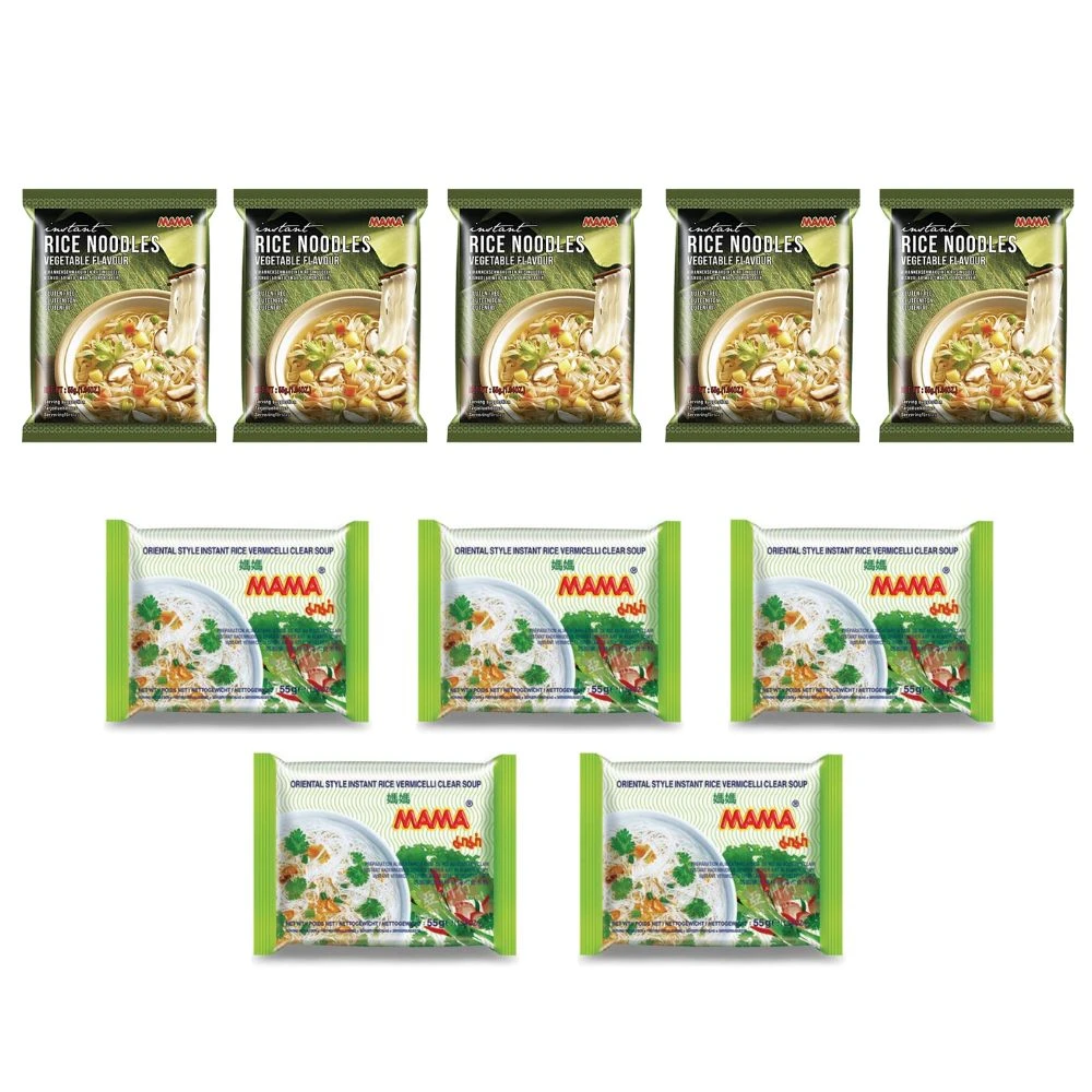 MAMA Instant Rice Veg Noodles & Vermicelli Soup 55g (Pack of 10)