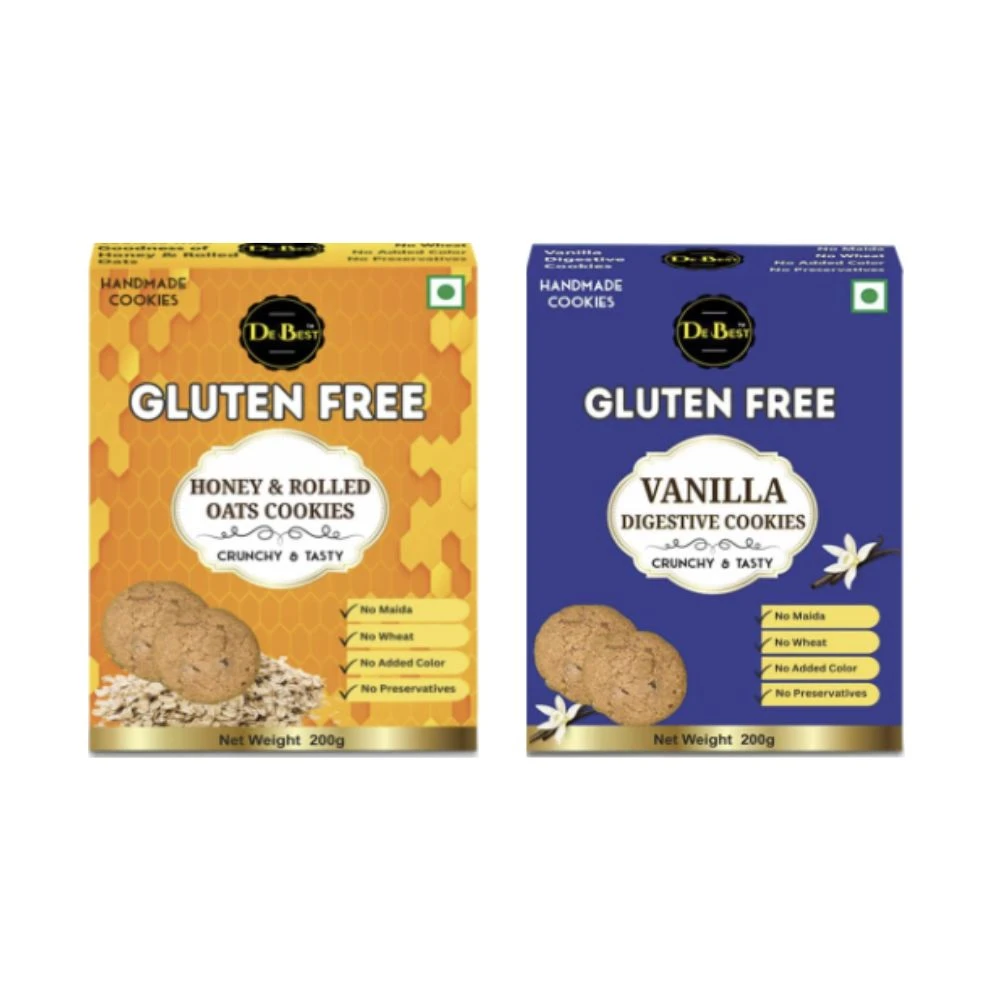 Debest Gluten Free Vanilla Digestive And Honey & Rolled Oats Cookies (Pack of 2 )