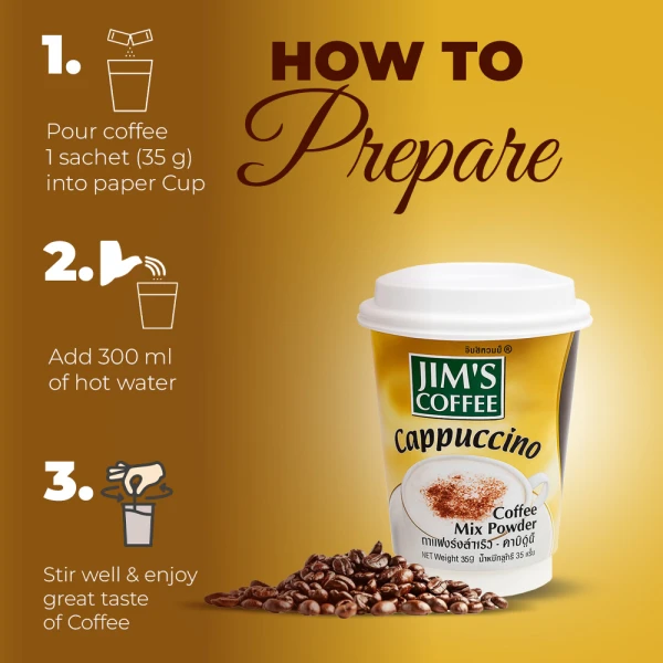 Jim's Instant Cup Coffee Cappuccino 35g (Pack of 2)