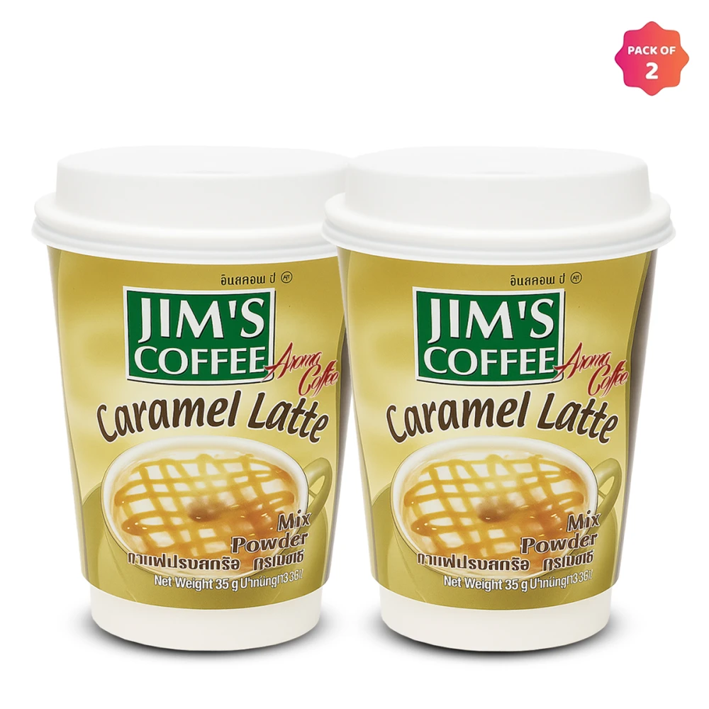 Jim's Instant Cup Coffee Caramel latte 35g (Pack of 2)