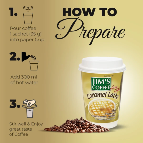 Jim's Instant Cup Coffee Caramel latte 35g (Pack of 2)