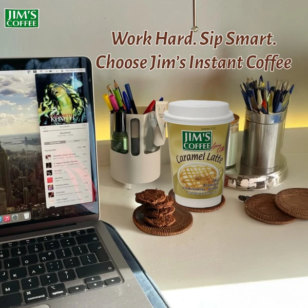 Jim's Instant Cup Coffee Caramel latte 35g (Pack of 2)