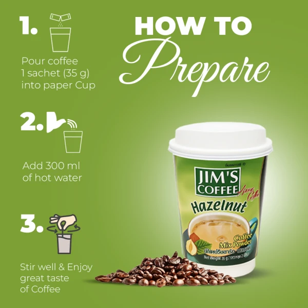 Jim's Instant Cup Coffee Hazlenut 35g (Pack of 2)