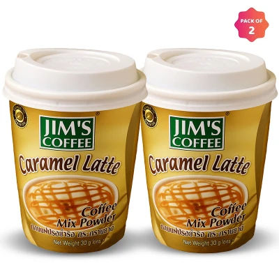 Jim's Instant Cup Coffee Caramel Latte 30g (Pack of 2)