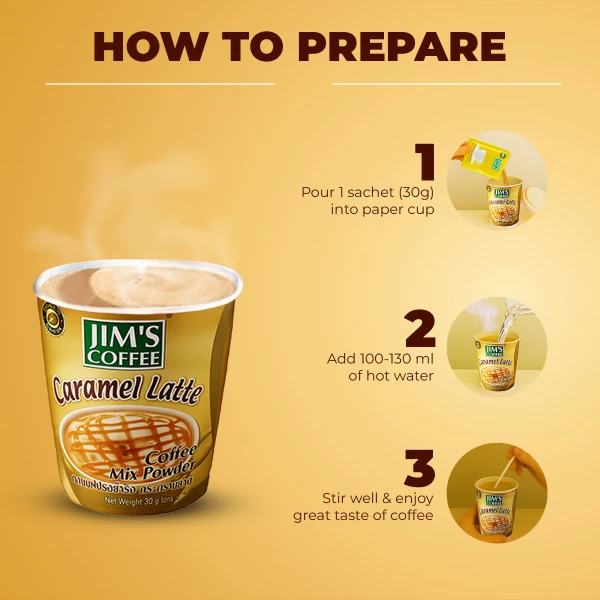 Jim's Instant Cup Coffee Caramel Latte 30g (Pack of 2)