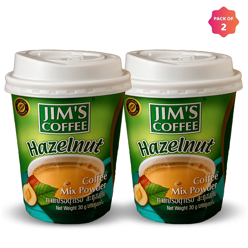 Jim's Instant Cup Coffee Hazlenut 30g (Pack of 2)