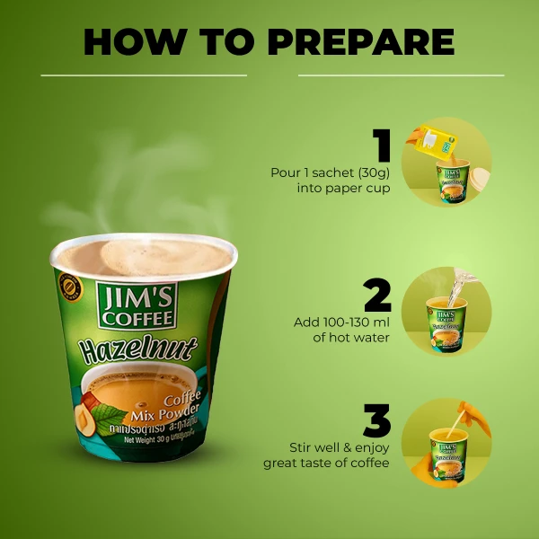 Jim's Instant Cup Coffee Hazlenut 30g (Pack of 2)