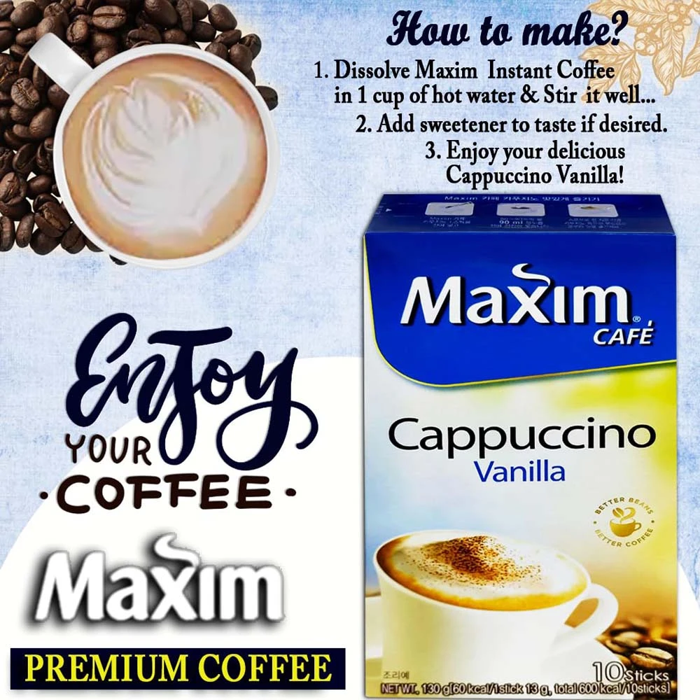 Maxim Cafe Cappuccino Vanilla Coffee Mix 10T