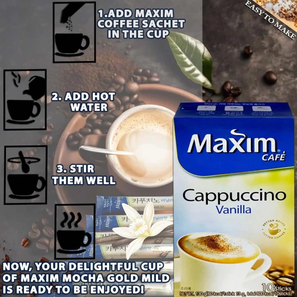 Maxim Cafe Cappuccino Vanilla Coffee Mix 10T