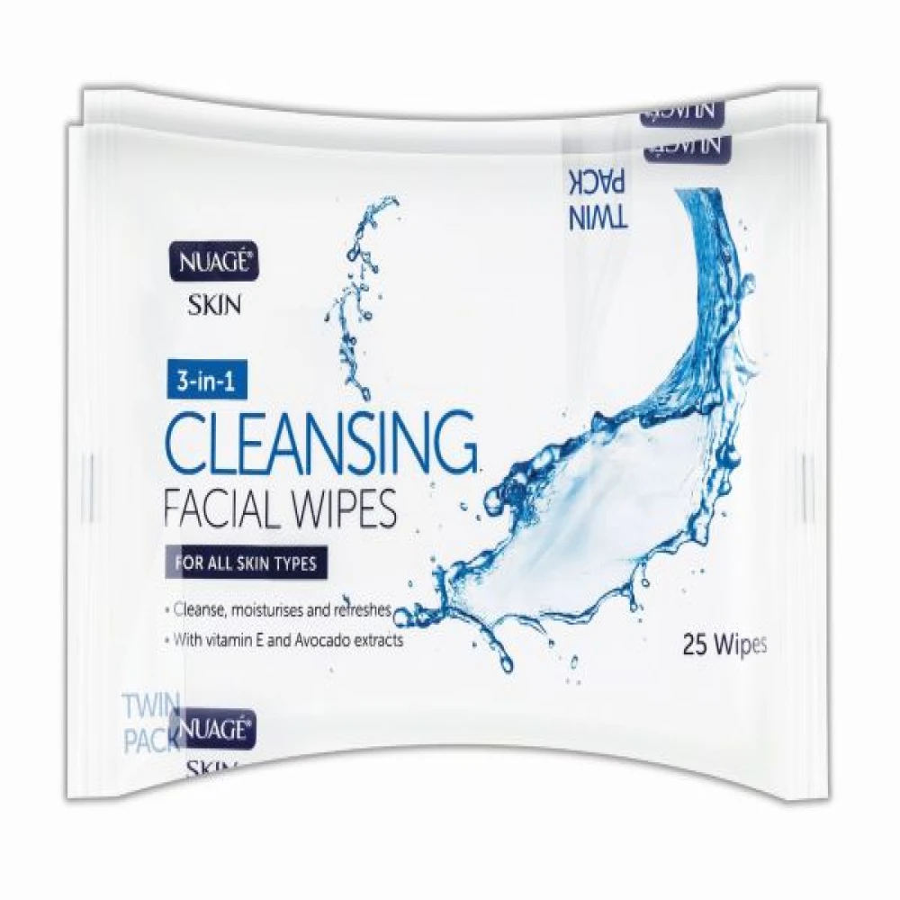 NUAGE 3-IN-1 CLEANSING FACIAL WIPES 25PK