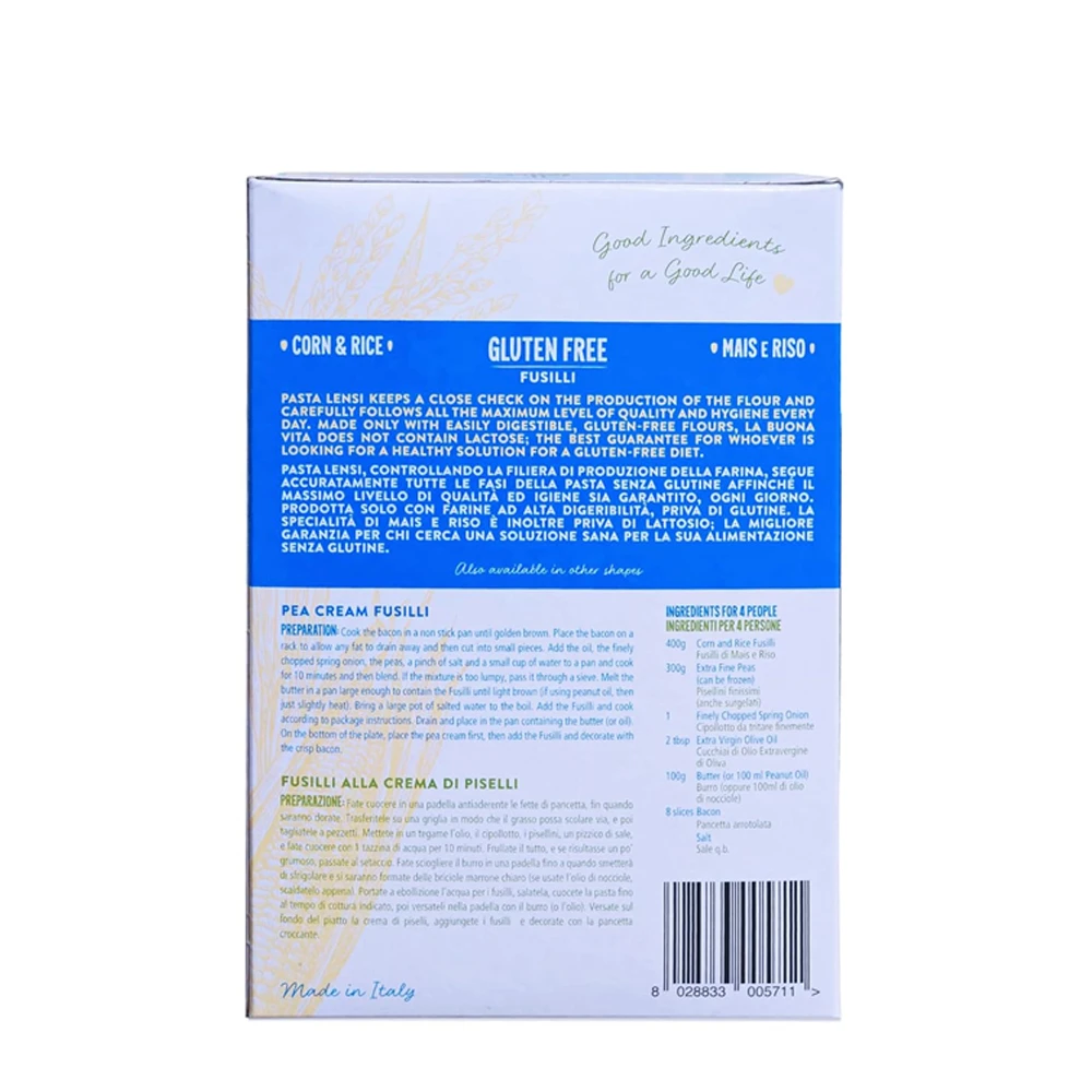 Lensi Gluten Free Pasta Fusilli 400g - 100% Gluten Free
